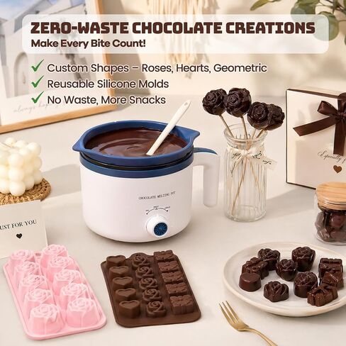 Electric Chocolate Melting Pot with Accessories & 2 BPA-Free Insert Pots | Fast Melt & Heat Hold, Full Accessories, Easy Cleanup, Ideal for Chocolate & Candy Melts, Family Parties, Movie & Game Nights in Saudi Arabia