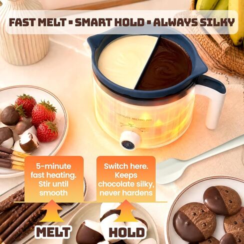 Electric Chocolate Melting Pot with Accessories & 2 BPA-Free Insert Pots | Fast Melt & Heat Hold, Full Accessories, Easy Cleanup, Ideal for Chocolate & Candy Melts, Family Parties, Movie & Game Nights in Saudi Arabia