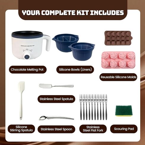 Electric Chocolate Melting Pot with Accessories & 2 BPA-Free Insert Pots | Fast Melt & Heat Hold, Full Accessories, Easy Cleanup, Ideal for Chocolate & Candy Melts, Family Parties, Movie & Game Nights in Saudi Arabia