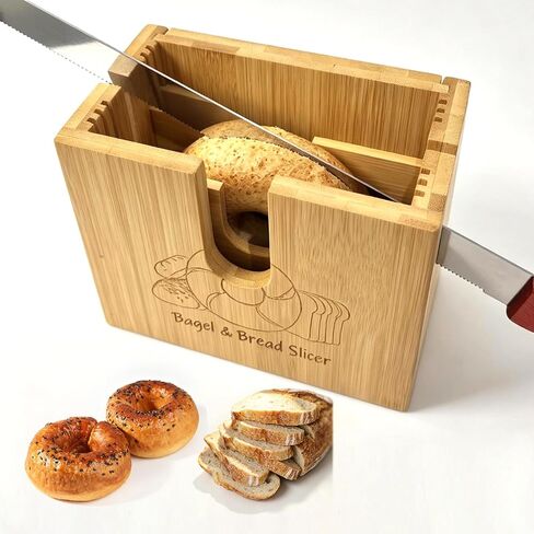 Bagel Slicer Holder, Adjustable Bagel Slicers Cutter with 7 Width Settings | Large Bagel Slicer for Large and Small Bagels, Safe Bagel Cutter Slicer Easy-Clean, Bamboo Bagel Cutter with Non-Slip Base in Saudi Arabia