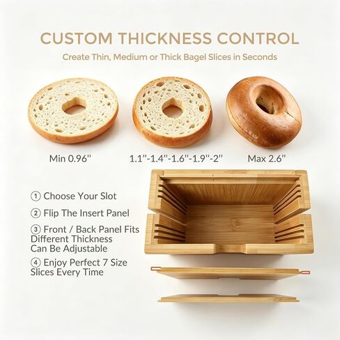 Bagel Slicer Holder, Adjustable Bagel Slicers Cutter with 7 Width Settings | Large Bagel Slicer for Large and Small Bagels, Safe Bagel Cutter Slicer Easy-Clean, Bamboo Bagel Cutter with Non-Slip Base in Saudi Arabia