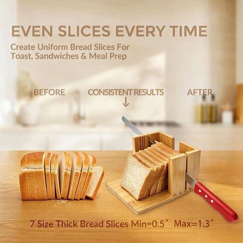 Bagel Slicer Holder, Adjustable Bagel Slicers Cutter with 7 Width Settings | Large Bagel Slicer for Large and Small Bagels, Safe Bagel Cutter Slicer Easy-Clean, Bamboo Bagel Cutter with Non-Slip Base in Saudi Arabia