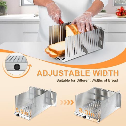 Stainless Steel Bread Slicer, Adjustable Width 5.5-8.3 Inches for Homemade Bread Sourdough Bagels Cakes, Foldable Compact Design, 0.5 Inch Even Slices in Saudi Arabia
