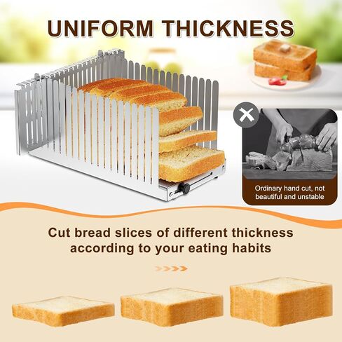 Stainless Steel Bread Slicer, Adjustable Width 5.5-8.3 Inches for Homemade Bread Sourdough Bagels Cakes, Foldable Compact Design, 0.5 Inch Even Slices in Saudi Arabia