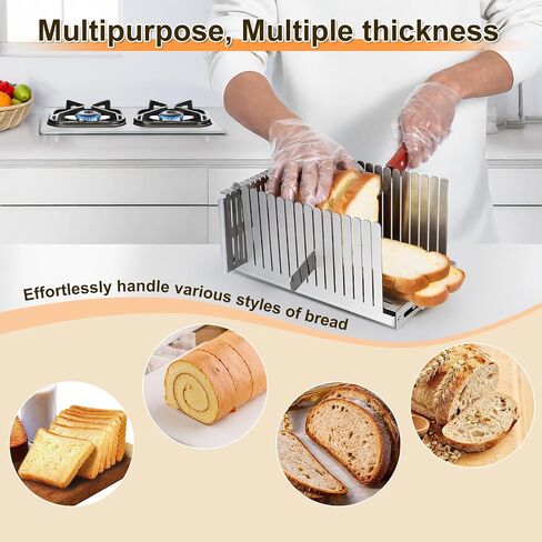 Stainless Steel Bread Slicer, Adjustable Width 5.5-8.3 Inches for Homemade Bread Sourdough Bagels Cakes, Foldable Compact Design, 0.5 Inch Even Slices in Saudi Arabia