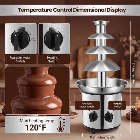 4-Tier Chocolate Fountain Machine with LED, Electric Fondue Fountain for Chocolate, Nacho Cheese & BBQ Sauce, 4LB Capacity for Parties, Weddings & Family Gatherings in Saudi Arabia