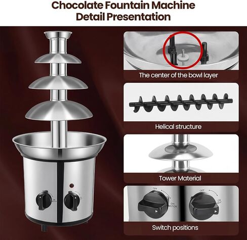 4-Tier Chocolate Fountain Machine with LED, Electric Fondue Fountain for Chocolate, Nacho Cheese & BBQ Sauce, 4LB Capacity for Parties, Weddings & Family Gatherings in Saudi Arabia
