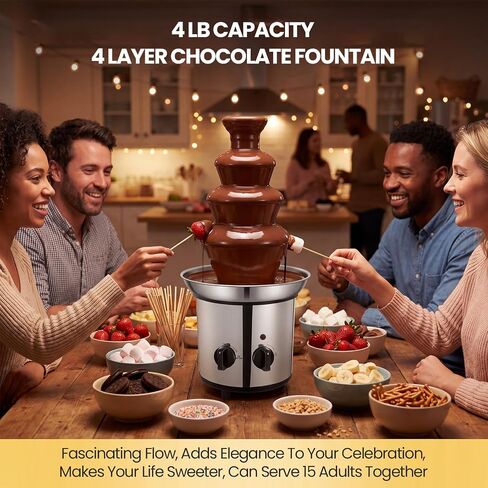 4-Tier Chocolate Fountain Machine with LED, Electric Fondue Fountain for Chocolate, Nacho Cheese & BBQ Sauce, 4LB Capacity for Parties, Weddings & Family Gatherings in Saudi Arabia