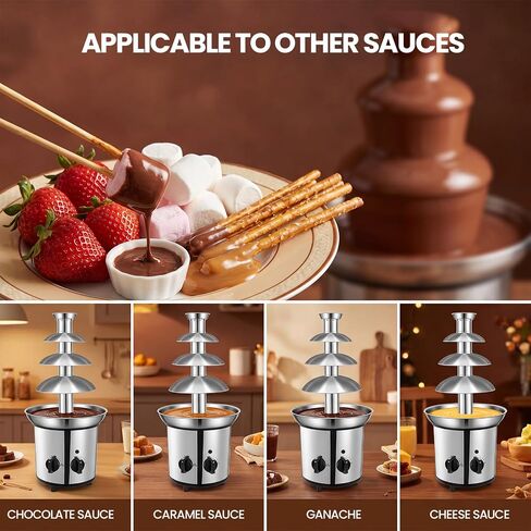 4-Tier Chocolate Fountain Machine with LED, Electric Fondue Fountain for Chocolate, Nacho Cheese & BBQ Sauce, 4LB Capacity for Parties, Weddings & Family Gatherings in Saudi Arabia