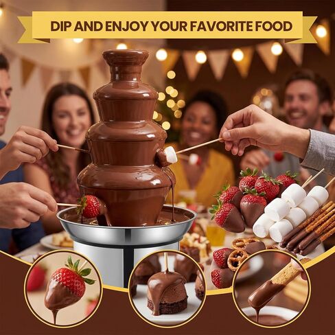 4-Tier Chocolate Fountain Machine with LED, Electric Fondue Fountain for Chocolate, Nacho Cheese & BBQ Sauce, 4LB Capacity for Parties, Weddings & Family Gatherings in Saudi Arabia