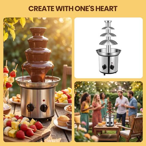 4-Tier Chocolate Fountain Machine with LED, Electric Fondue Fountain for Chocolate, Nacho Cheese & BBQ Sauce, 4LB Capacity for Parties, Weddings & Family Gatherings in Saudi Arabia