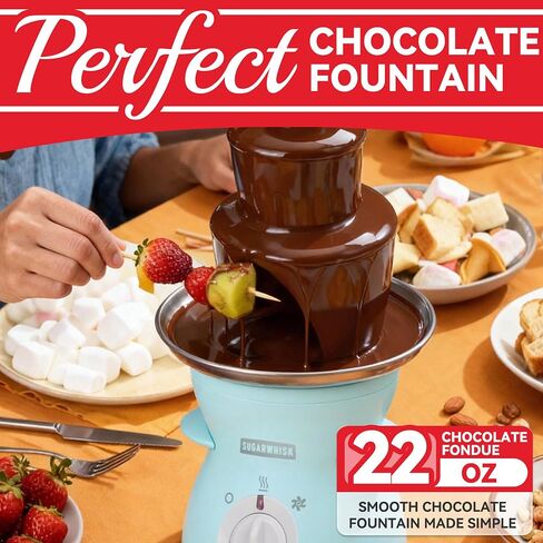SugarWhisk 3 Tier Mini Chocolate Fountain Machine, Easy to Use & Clean, Great for Parties, Events & Weddings, 22 Oz Capacity, Aqua in Saudi Arabia