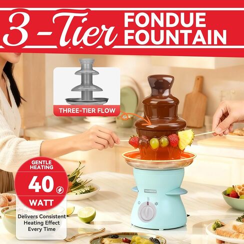 SugarWhisk 3 Tier Mini Chocolate Fountain Machine, Easy to Use & Clean, Great for Parties, Events & Weddings, 22 Oz Capacity, Aqua in Saudi Arabia