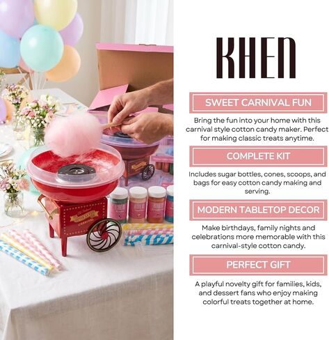 Cotton Candy Maker Kit With 5 Sugars 30 Cones 30 Bags Retro Spinner Machine | Carnival Floss Dessert Appliance Includes Five Flavors Scoops Colorful Party Supplies Birthdays Nostalgia Treat Station in Saudi Arabia