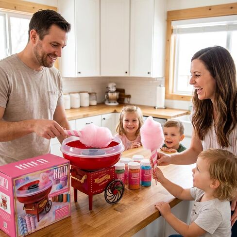 Cotton Candy Maker Kit With 5 Sugars 30 Cones 30 Bags Retro Spinner Machine | Carnival Floss Dessert Appliance Includes Five Flavors Scoops Colorful Party Supplies Birthdays Nostalgia Treat Station in Saudi Arabia