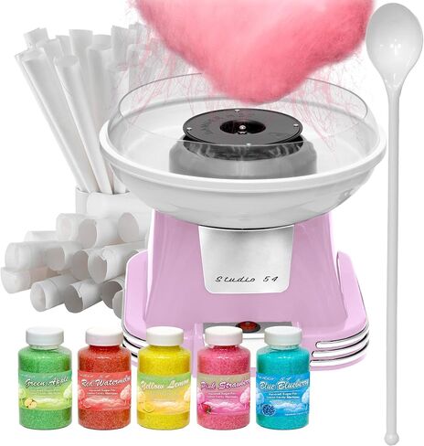 Retro Cotton Candy Machine with 5 Jars (11oz Each) Floss Sugar, 50 Paper Cones, Easy Cleanup Cotton Candy Maker, Durable Retro Design, Makes 20–30 Servings per Jar, BPA & Lead Free in Saudi Arabia
