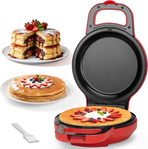 SugarWhisk Flip Pancake Maker Machine, Ceramic Coated Pancake Pan for 6.5 Inch Pancakes, Omelette, Crepe & Quesadilla, Frittata, Double Sided Omelette Pan Nonstick, Red in Saudi Arabia