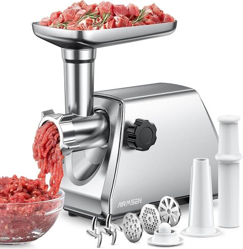 AIRMSEN Electric Meat Grinder & Tomato Sauce Press Maker with Strainer - Heavy Duty Food Mill Machine for Grinding Meat, Making Tomato Sauce, Sausage, Kibbeh for Home Kitchen​ Use in Saudi Arabia