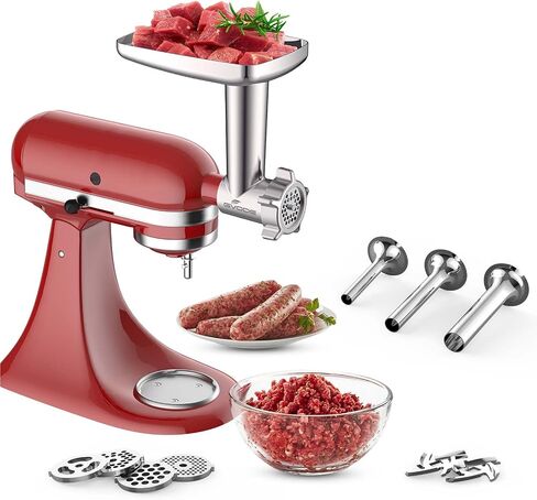 GVODE Metal Meat Grinder Attachment for KitchenAid Stand Mixer,Food Grinder | Meat Grinder for Kitchen Aid Includes 4 Grinding Plates, 3 Sausage Stuffer Tubes, 2 Grinding Blades in Saudi Arabia