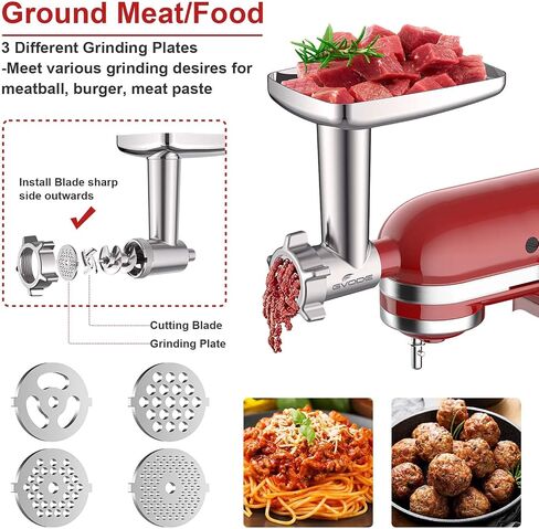 GVODE Metal Meat Grinder Attachment for KitchenAid Stand Mixer,Food Grinder | Meat Grinder for Kitchen Aid Includes 4 Grinding Plates, 3 Sausage Stuffer Tubes, 2 Grinding Blades in Saudi Arabia