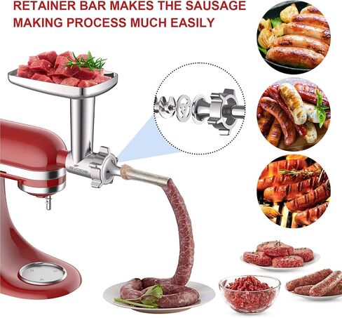 GVODE Metal Meat Grinder Attachment for KitchenAid Stand Mixer,Food Grinder | Meat Grinder for Kitchen Aid Includes 4 Grinding Plates, 3 Sausage Stuffer Tubes, 2 Grinding Blades in Saudi Arabia