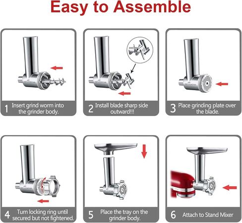 GVODE Metal Meat Grinder Attachment for KitchenAid Stand Mixer,Food Grinder | Meat Grinder for Kitchen Aid Includes 4 Grinding Plates, 3 Sausage Stuffer Tubes, 2 Grinding Blades in Saudi Arabia