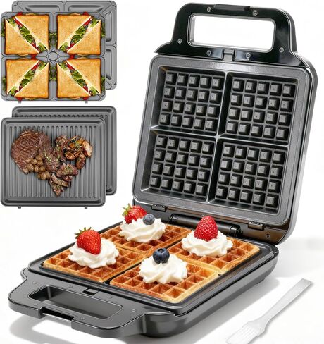 FineMade Pizzelle Maker with Non-Stick Coating, Electric Pizzelle Cookie Baker Press with Snowflake Pattern, Make Two 4 Inch Traditional Italian Waffle Cookies at Once, Recipe Included in Saudi Arabia