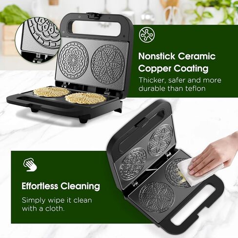 Pizzelle Maker Machine, Mini Non-stick Electric Pizzelle Cookie Baker for Holiday, Party, Treat (Ceramic Coating, 2 * 4") (ceramic coating) | Ceramic Coating, 2 * 4", for Holiday, Party, Treat in Saudi Arabia