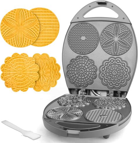 Baker's Friend Multi Pizzelle Maker Electric, Stroopwafel Iron, 4 x 4.5'' Pizzelle Waffle Cookies Maker with Temperature Control, Ideal for Holidays, Parties & More, Great Choice for Gift, Graphite in Saudi Arabia