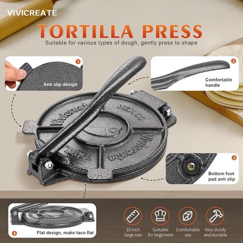 Vivicreate Tortilla Press 7.5 Inch Cast Iron Tortilla Maker Heavy Duty Tortilla Press Maker for Corn Tortillas Street Tacos Roti Chapati Dumpling Wrappers Empanadas Black in Saudi Arabia