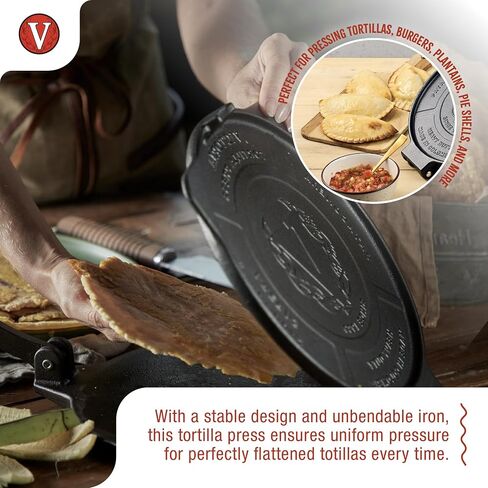 Victoria 10-Inch Cast Iron Tortilla Press HD Spherrous Iron | Commercial-Grade, Roti Press, Pataconera, Seasoned with Flaxseed Oil, Made in Colombia in Saudi Arabia