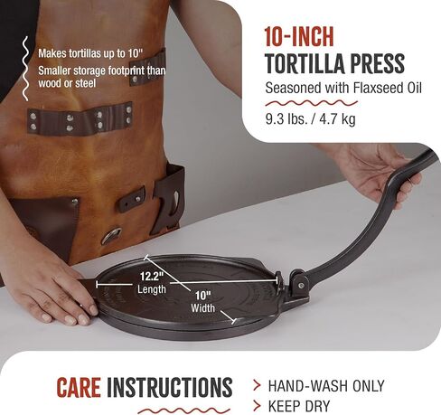Victoria 10-Inch Cast Iron Tortilla Press HD Spherrous Iron | Commercial-Grade, Roti Press, Pataconera, Seasoned with Flaxseed Oil, Made in Colombia in Saudi Arabia