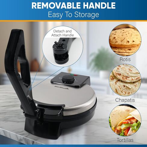10inch Roti Maker by StarBlue with FREE Roti Warmer and Removable Handle - The automatic Stainless Steel Non-Stick Electric machine to make Indian style Chapati, Tortilla, Roti AC 110V 50/60Hz 1200W in Saudi Arabia