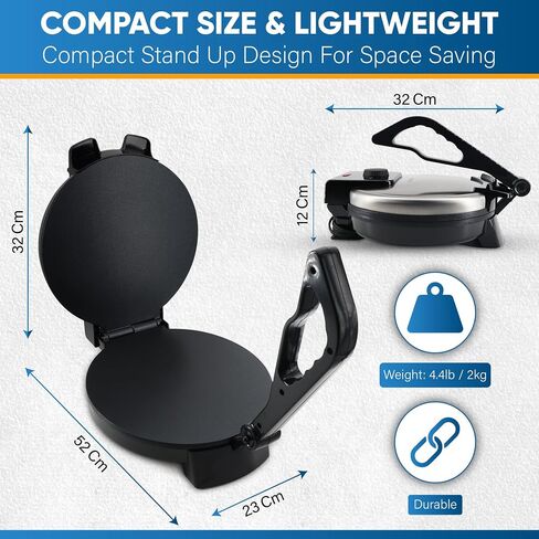 10inch Roti Maker by StarBlue with FREE Roti Warmer and Removable Handle - The automatic Stainless Steel Non-Stick Electric machine to make Indian style Chapati, Tortilla, Roti AC 110V 50/60Hz 1200W in Saudi Arabia