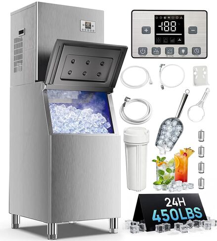 UTHFY Commercial Ice Maker Machine 450Lbs/24H with 250Lbs Storage, Self-Cleaning Mode, Split Commercial Ice Maker, Ice Ready in 7-15 min, Stainless Steel Ice Maker for Bars/Cafes/Restaurants in Saudi Arabia