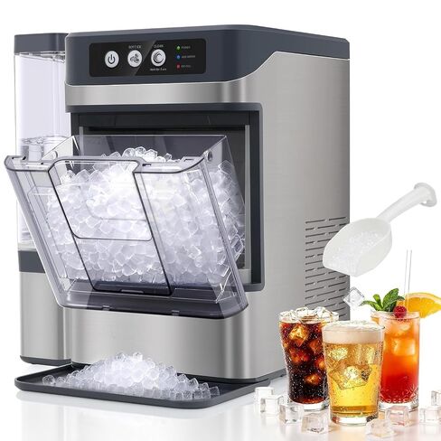 Nugget Ice Maker Countertop, 40Lbs/24H Sonic Ice Maker Machine, Self-Cleaning Pellet Ice Machine with Ice Scoop&Basket, 6-10 Mins per Batch, Portable Ice Maker for Home, Kitchen, Office, Bar in Saudi Arabia