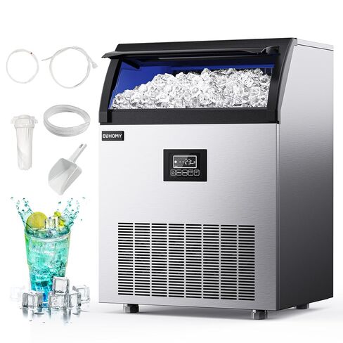 EUHOMY Commercial Ice Maker,300lbs/24H,Stainless Steel Under Counter Ice Machine with Water Filter,44lbs Storage Capacity, 126 Cubes in 8-12 Mins, Freestanding Ice Machine for Home/Bar/Cafe/Restaurant in Saudi Arabia