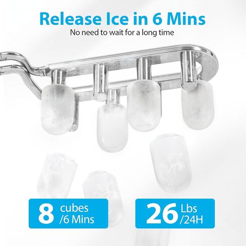Aeitto Ice Maker Countertop 26lbs/24H Ice Makers Ready in 6-Min 8 Ice Cubes | 2 Sizes of Bullet Ice Portable Ice Machine with Basket/Scoop, Auto-Cleaning Energy-Saving for Home/Kitchen/Office Stainless in Saudi Arabia