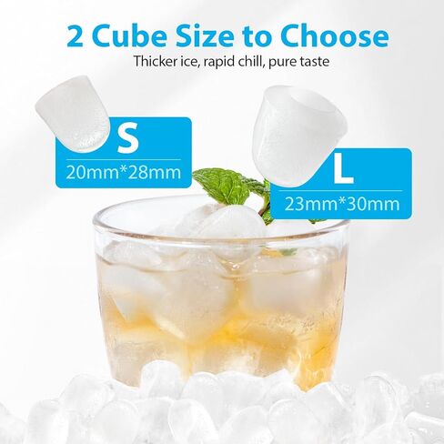 Aeitto Ice Maker Countertop 26lbs/24H Ice Makers Ready in 6-Min 8 Ice Cubes | 2 Sizes of Bullet Ice Portable Ice Machine with Basket/Scoop, Auto-Cleaning Energy-Saving for Home/Kitchen/Office Stainless in Saudi Arabia