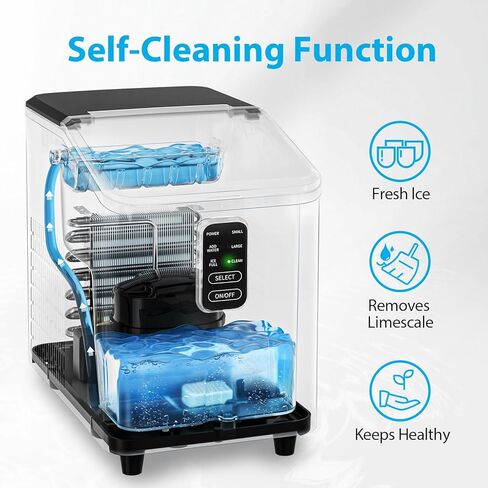Aeitto Ice Maker Countertop 26lbs/24H Ice Makers Ready in 6-Min 8 Ice Cubes | 2 Sizes of Bullet Ice Portable Ice Machine with Basket/Scoop, Auto-Cleaning Energy-Saving for Home/Kitchen/Office Stainless in Saudi Arabia