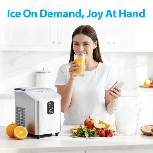 Aeitto Ice Maker Countertop 26lbs/24H Ice Makers Ready in 6-Min 8 Ice Cubes | 2 Sizes of Bullet Ice Portable Ice Machine with Basket/Scoop, Auto-Cleaning Energy-Saving for Home/Kitchen/Office Stainless in Saudi Arabia