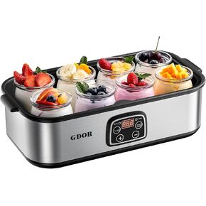 Yogurt Maker Machine with Adjustable Temp & Time, 48H Timer Digital, 8×6oz BPA-Free Glass Jars for Homemade Probiotic Yogurt, Auto Shut-Off, Stainless Steel Body in Saudi Arabia
