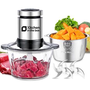 Kitchen in the box Food Processors,Small Meat Grinder & Food Chopper Electric Vegetable Chopper with 2 Bowls (8 Cup+8 Cup)& 2 Bi-Level Blades for Meat/fish/Vegetable/Baby Food,Black in Saudi Arabia