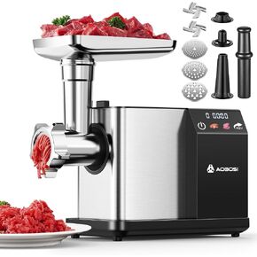 AAOBOSI Electric Meat Grinder w/ 3 Speed Touch Screen Control, 3000W Max | Built-in Storage, 4lbs/min, 3-in-1 for Sausage, Burger & Raw Pet Food for Home Kitchen, LFGB Approved, Easy Cleanup in Saudi Arabia