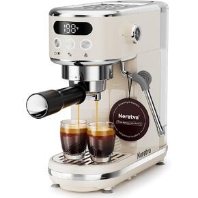 Neretva Espresso Machine 20 Bar, Super Compact Espresso Maker Stainless Steel Professional Coffee Machine Espresso with Power Steam & LED Display for Home Barista Latte and Cappuccino Maker-Silver in Saudi Arabia