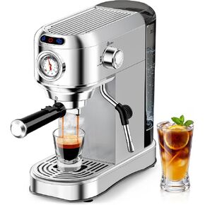 Espresso Machine 20 Bar, Compact Espresso Coffee Machine with Milk Frother, Stainless Steel Coffee Maker with 34oz Removable Water Tank, Cappuccino Machine for Home, Office, Latte (Silver) in Saudi Arabia