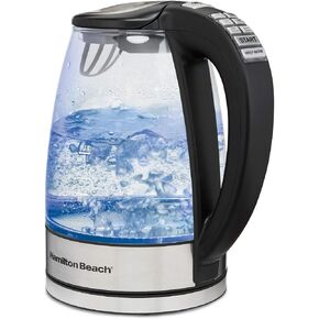 Hamilton Beach 1 Liter Electric Tea Kettle, Water Boiler & Heater | Fast Boiling 1500 Watts | BPA Free | Cordless Serving | Auto-Shutoff & Boil-Dry Protection | Blue LED | Clear Glass in Kuwait