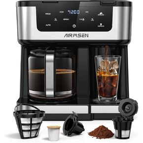 AIRMSEN 12-Cup Programmable Dual Coffee Maker – Single Serve Machine for K-Cup Pods & Ground, 1000W Fast Brew, Delay Start, 2H Keep Warm, Touchscreen, 60oz Tank, Glass Carafe – Home & Office in Saudi Arabia
