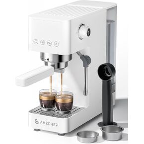 AMZCHEF Compact Espresso Machine 20 Bar, Americano, Latte & Cappuccino | Easy One-Touch Brewing, 30s Heat-Up, Stable PID Control, Easy Milk Frothing, Compact Design, 50oz Tank, White in Kuwait