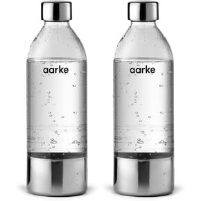 aarke Carbonator 3 Water Bottles - Premium PET Plastic, 34oz (2-Pack) | BPA-free and Non-toxic, Polished Steel Accents, Replacement Bottle for Carbonator 1, 2, and 9 in Saudi Arabia